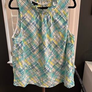 Talbots Blue and White Sleeveless Blouse